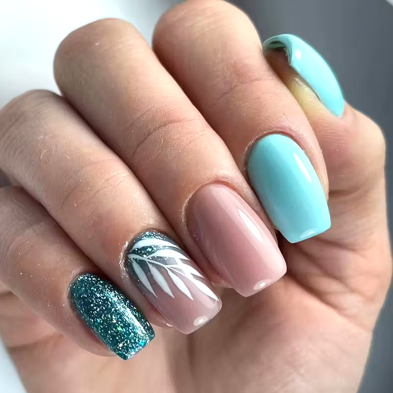 Blue-Green Nail Art European Square Medium-Long False Nails Lake Green