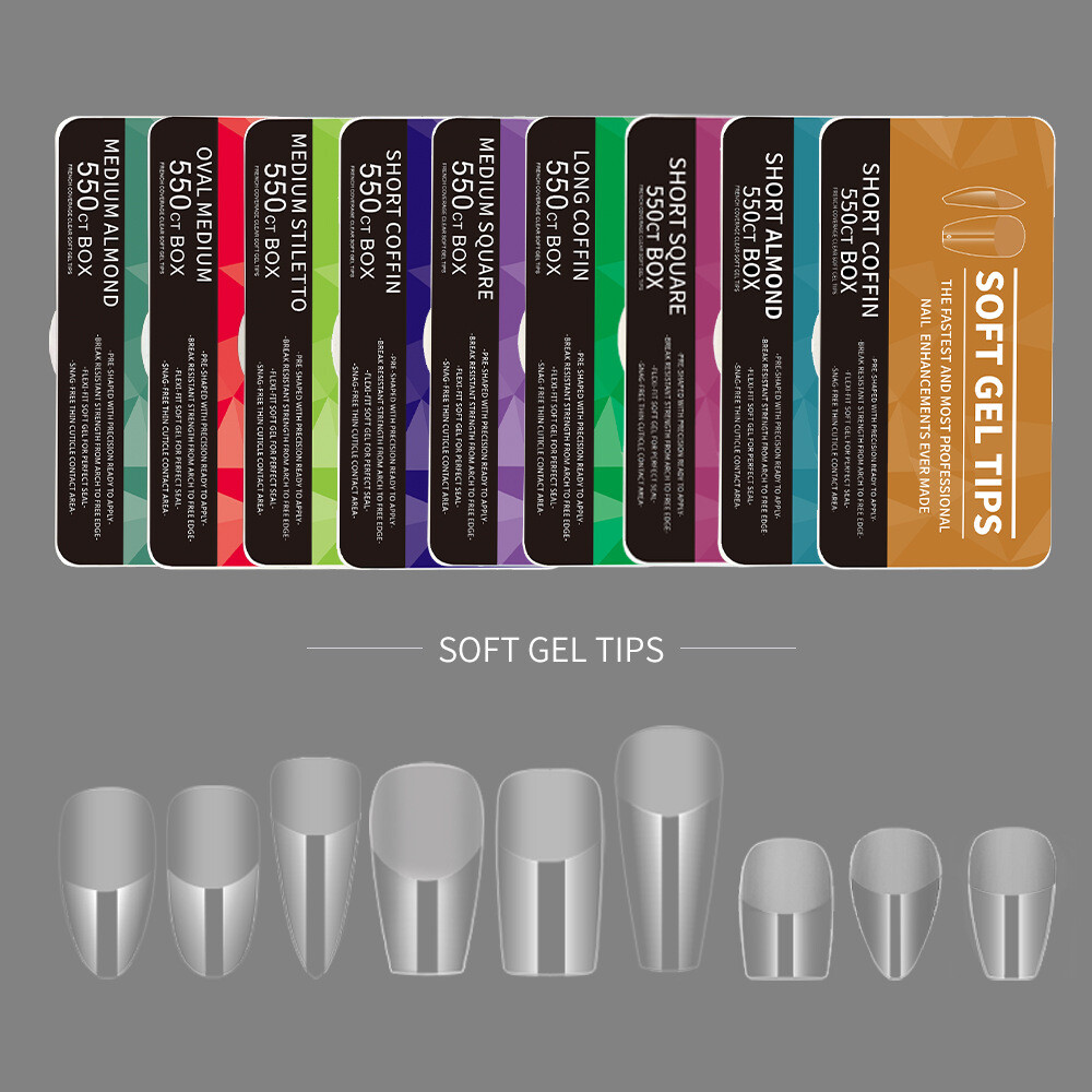 550pcs Soft Gel Tips Seamless Semi Frosted Full Cover Clear False Press On Nails
