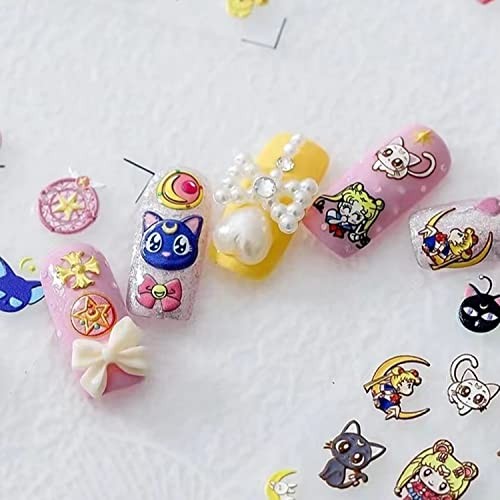 New Cartoon Anime Princess Moon Hare Nail Sticker Decals 5D Embossed Anime Moon
