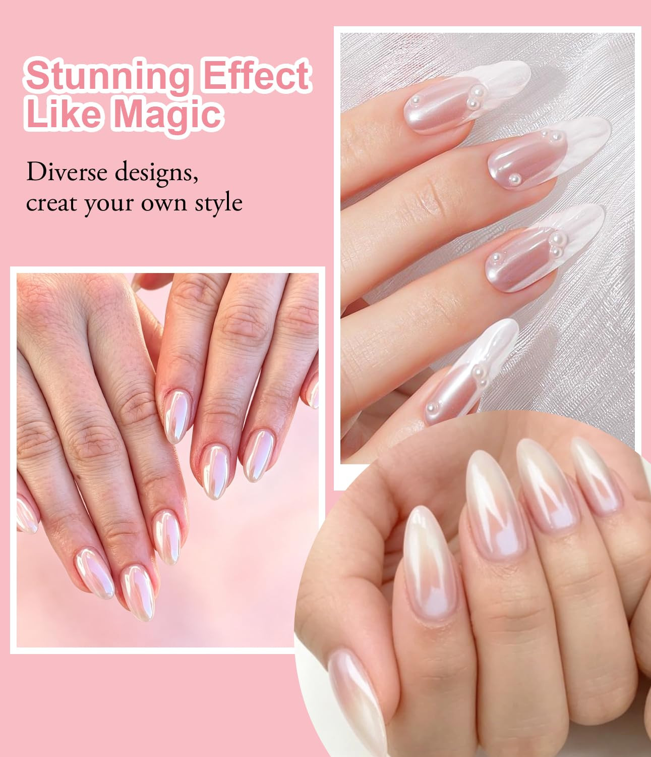 Ultra-Fine Chrome Nail Powder Set – 6 Vibrant Jars for Stunning Nail Designs