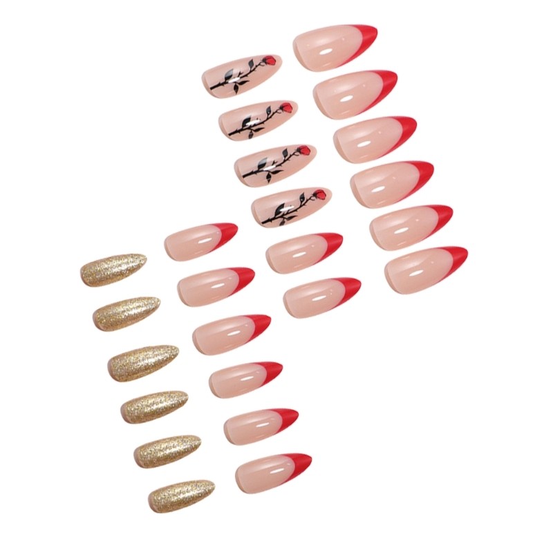 24Pcs Valentines Day Press On Nail Medium Almond French Tips for Any Occasion