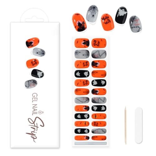 1 Sheet 24pcs Halloween Luminous Semi Cured Gel Nail Strips, Sticky Design 4