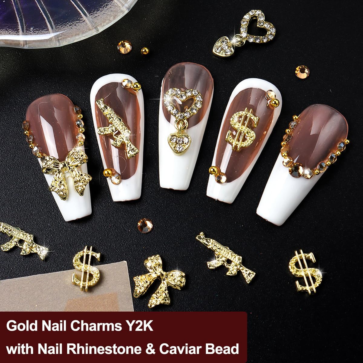 Gold Nail Charms and Gems Set – 100 Pcs 3D Rhinestones for Nail Art Design