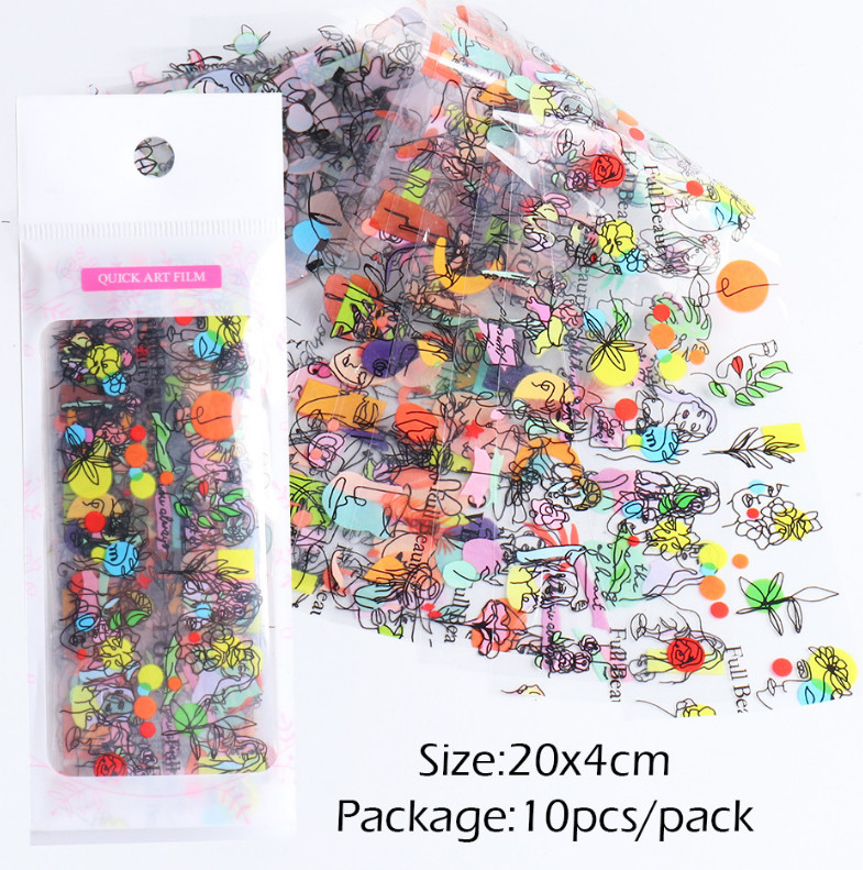 10Rolls Foil Stickers Abstract Face Line Leaf Nail Art Transfer Paper Wrap Decor