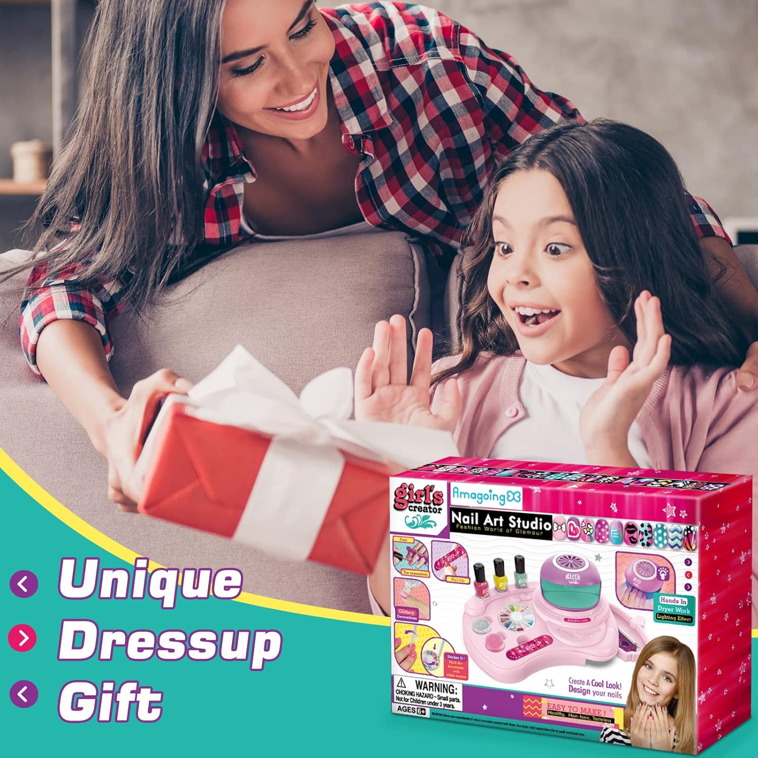 Amagoing Nail Polish Set for Girls Ages 7-12, Kids Nail Art Studio Kit, Non Toxi