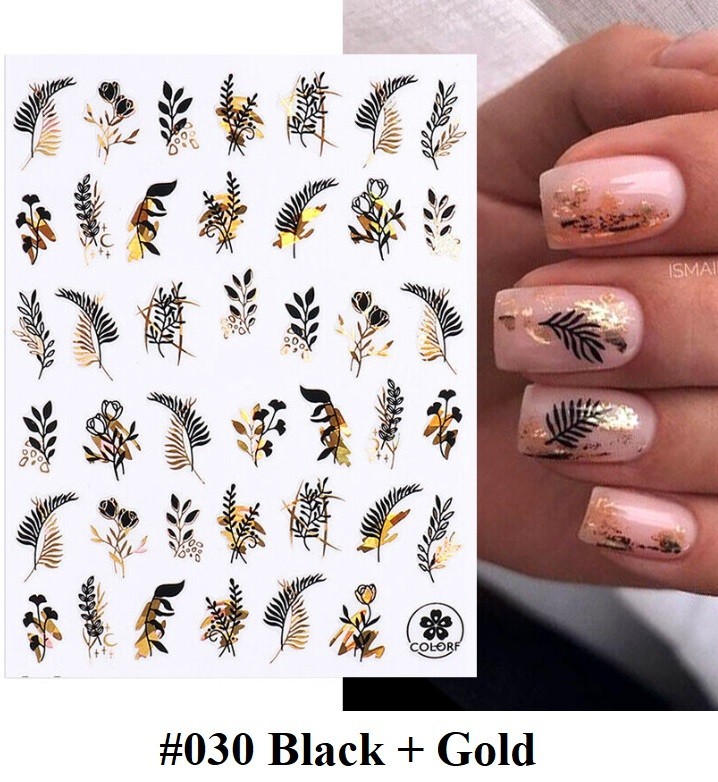 Gold Black Abstract Nail Art Stickers (Group 1)