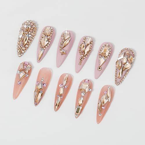 2920Pcs Crystal Nail Rhinestones Round Flatback Rhinestones Champagne Gold