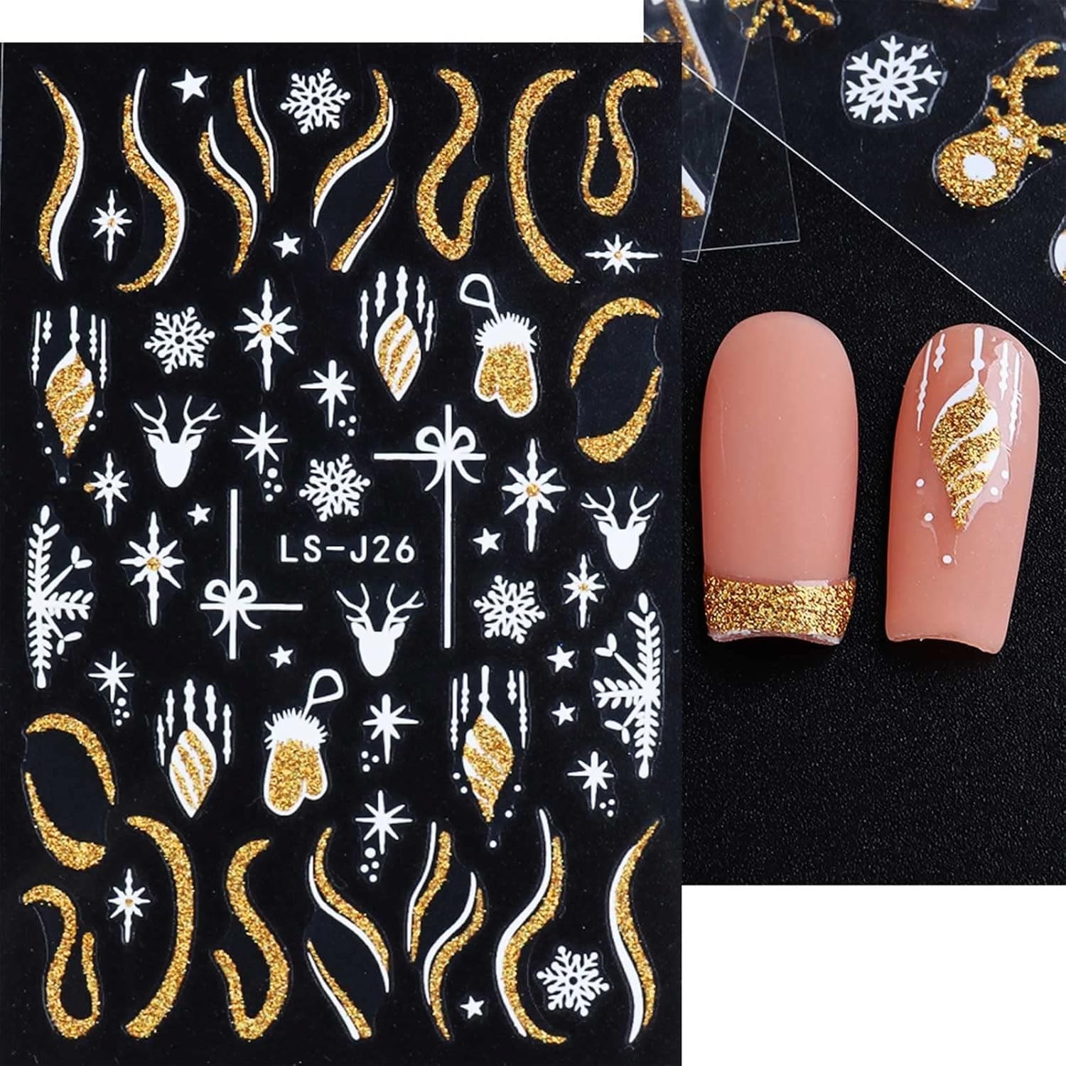 8 Sheets Glitter Christmas Nail Art Stickers Decals Self-Adhesive Holiday Gol…
