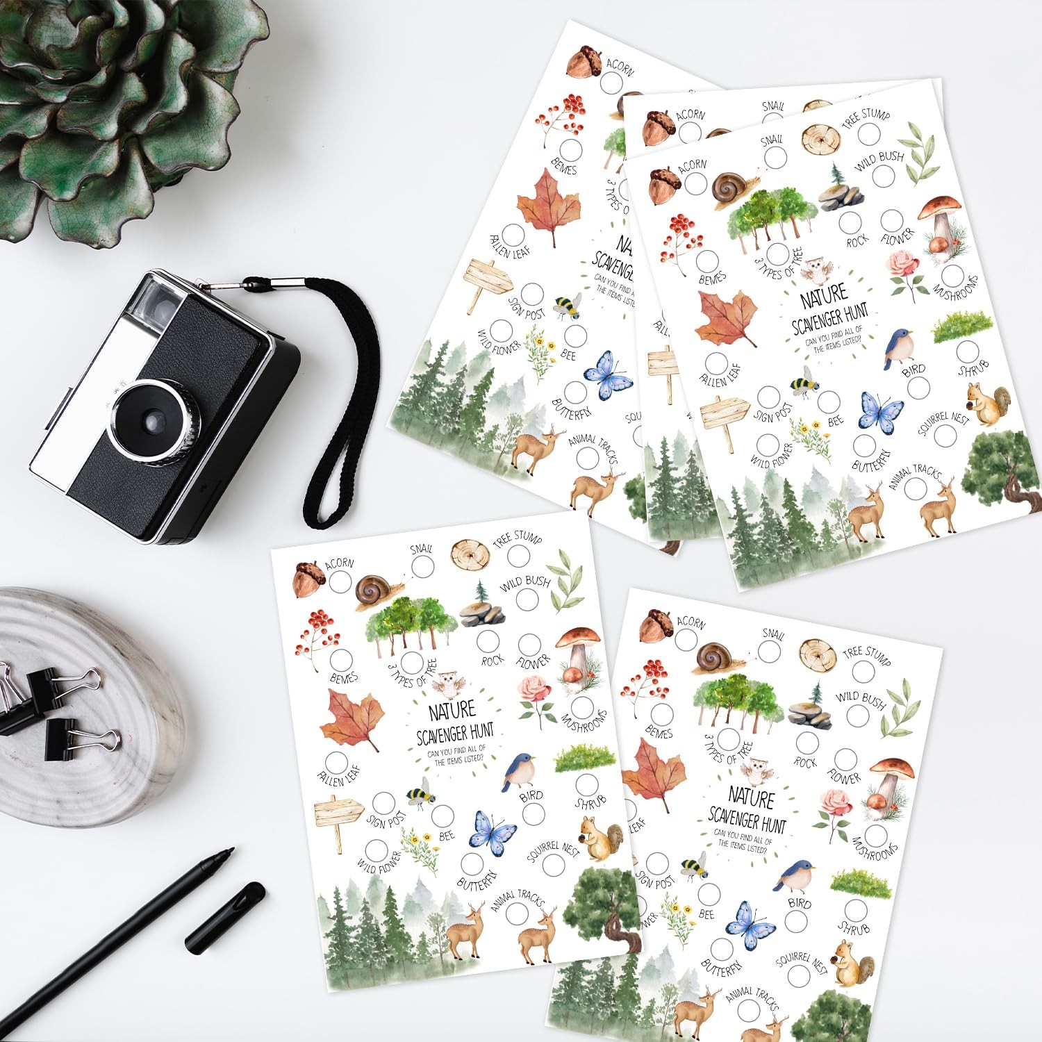 bxtala 30 Pcs Nature Scavenger Hunt Cards, Find and Seek Camping 5 x 7 inches