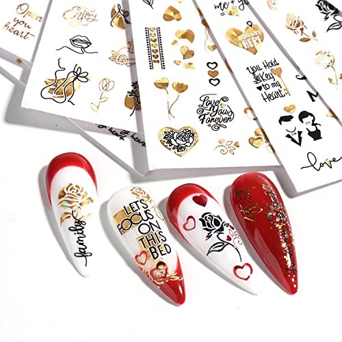Gold Flowers Nail Art Stickers, Holographic Rose Floral Leaf Love Gold Floral