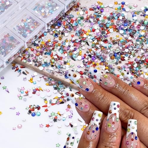 12Grids Colorful Rhinestones Nail Charms Multi-Shape Diamond Nail Art orange