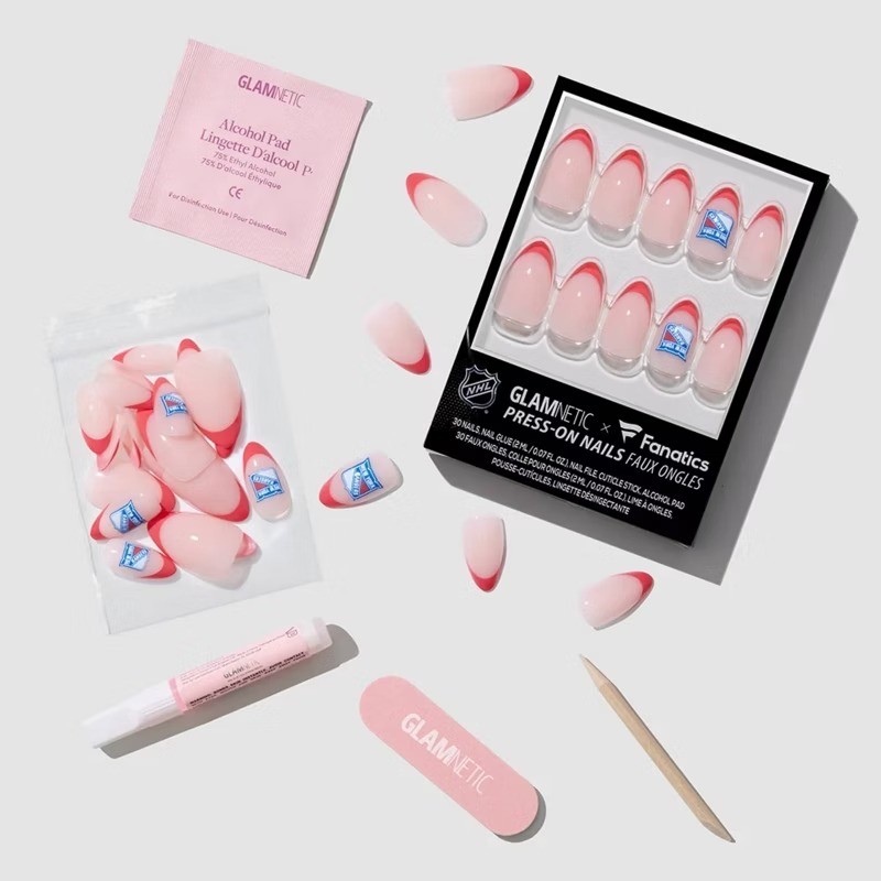 New York Rangers Press-On Nails: Almond Shape, Gloss Finish, 30 Pieces