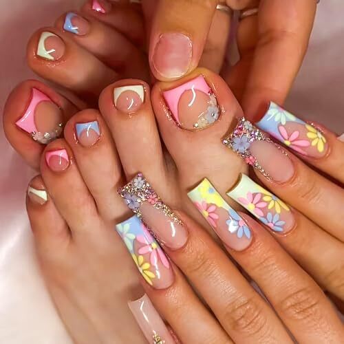 Square Press on Nails Long & Press on Toenails 1 Fl Oz (Pack of 1) Style-24