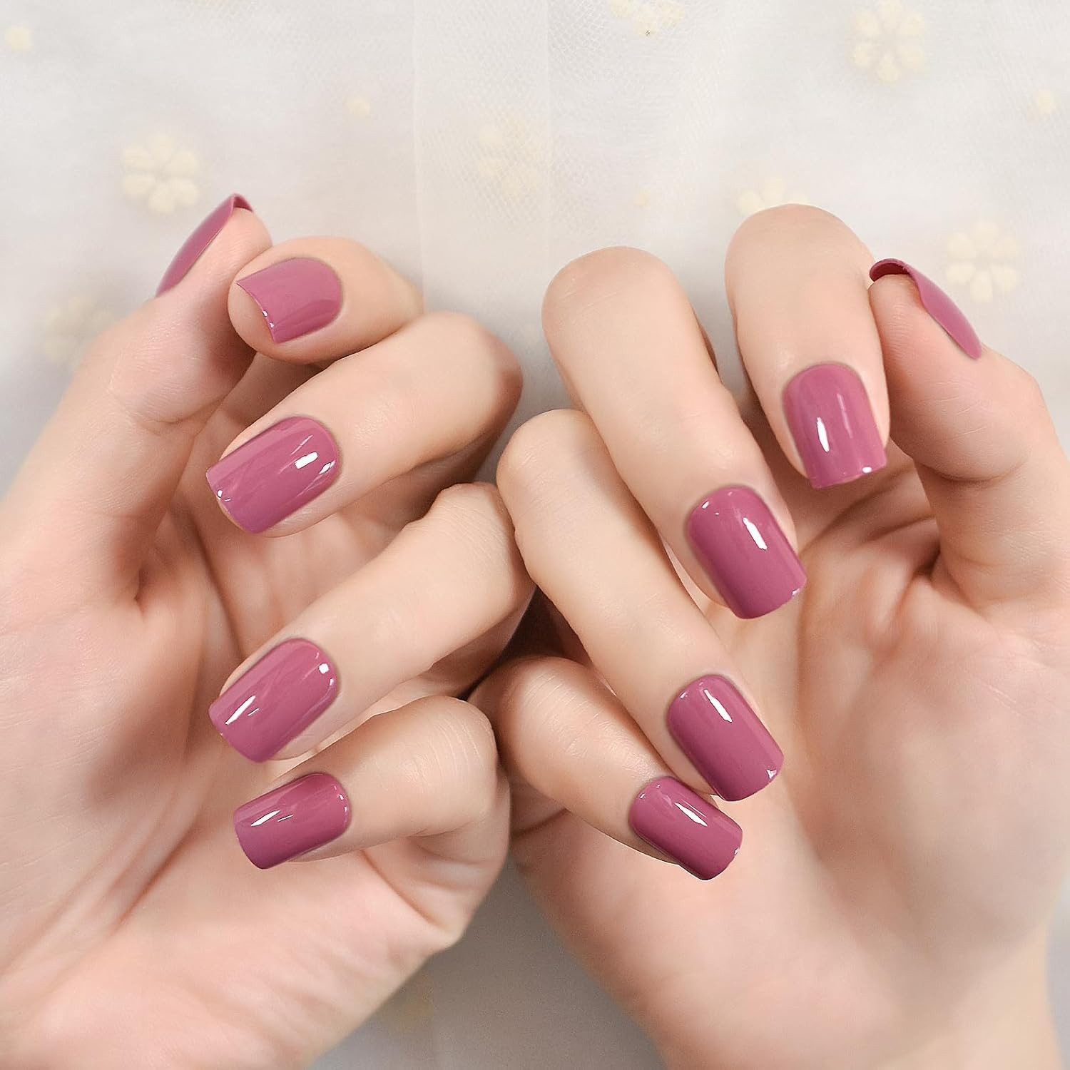 Daily Glossy Deep Purple Pink Red Press on False Nails Short Square Fake Fingern