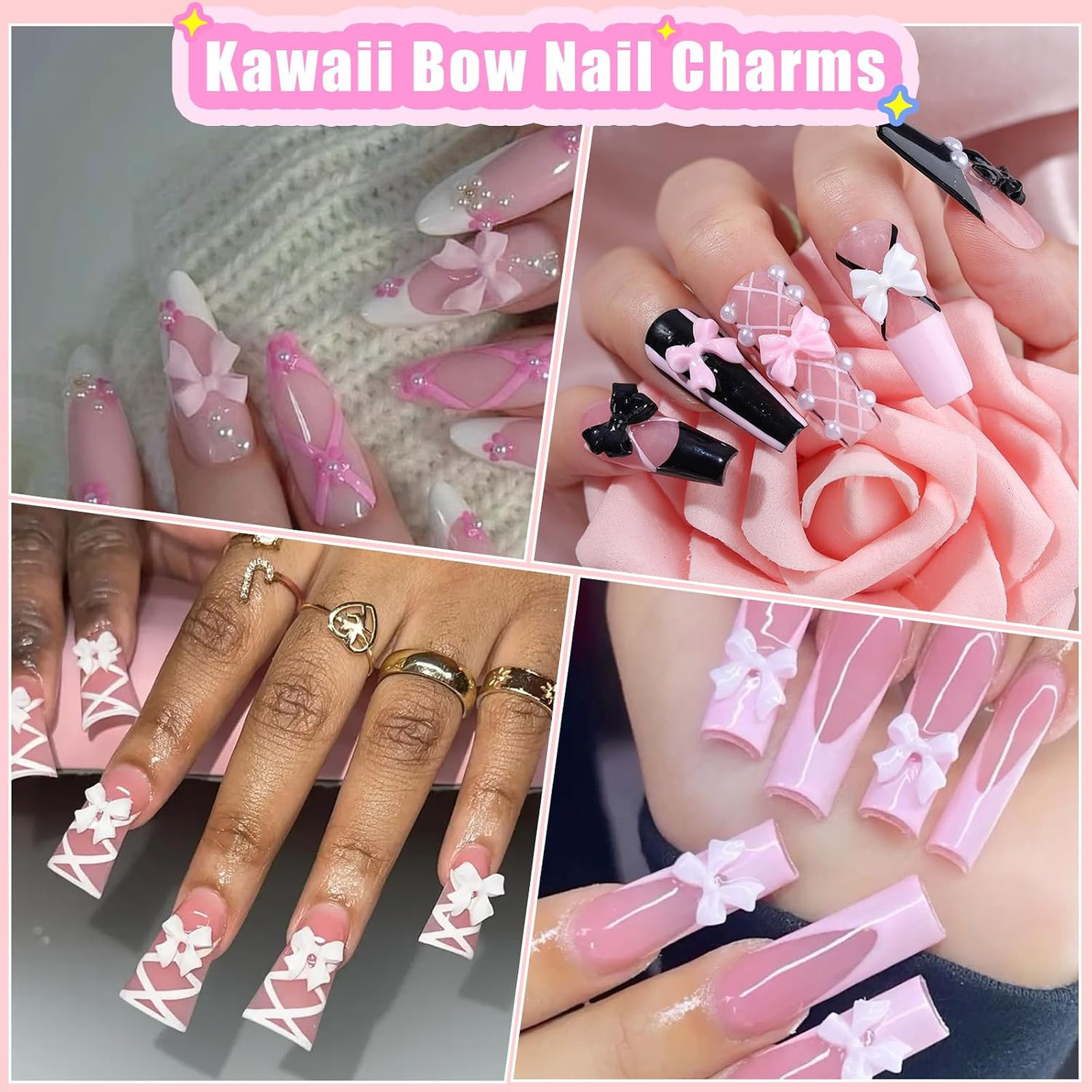 Nail Charms Kit, 400 Pieces, Bow and Flatback Pearls Set, 3D Acrylic