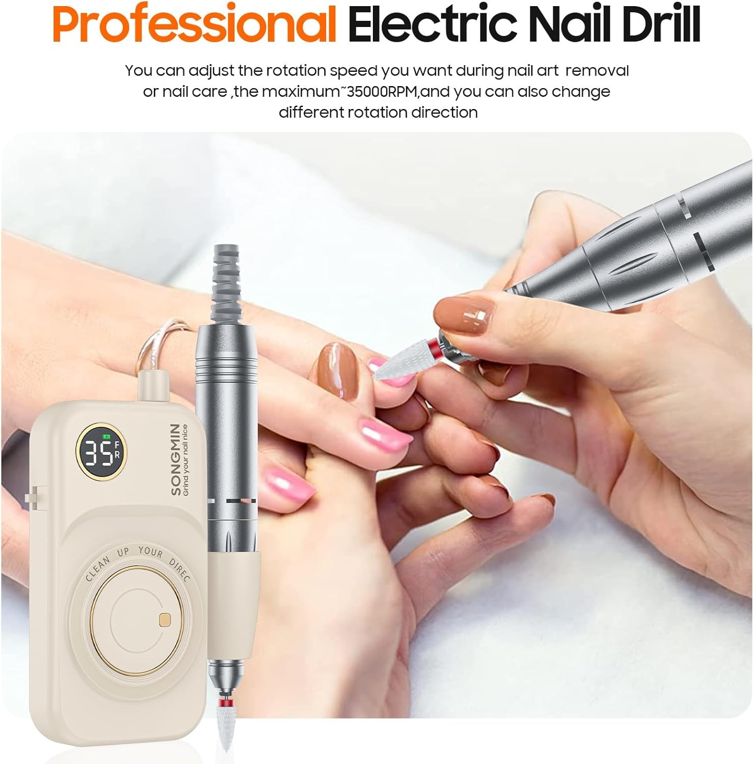 Profal Nail Drill 35000 R, SONIN Portable Cordl Efile with