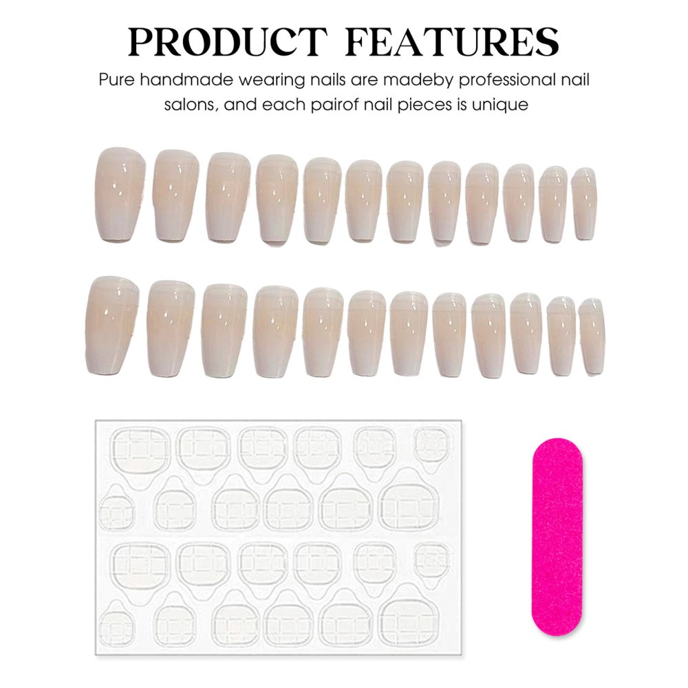 Fashionable Press On Nails featuring Ombre Milky White Long Coffin Shape Design
