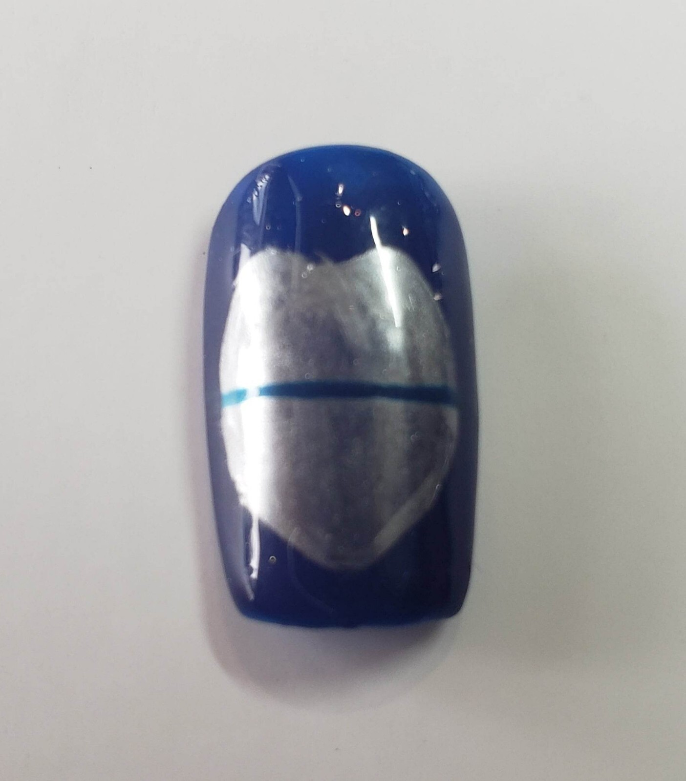 Police Themed Blue and Silver Press-on Nails, Short Square in Medium Size 