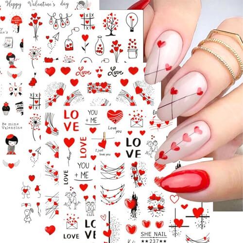 12 Sheets Valentines Nail Stickers, 3D Self-Adhesive Heart Nail Valentines-1