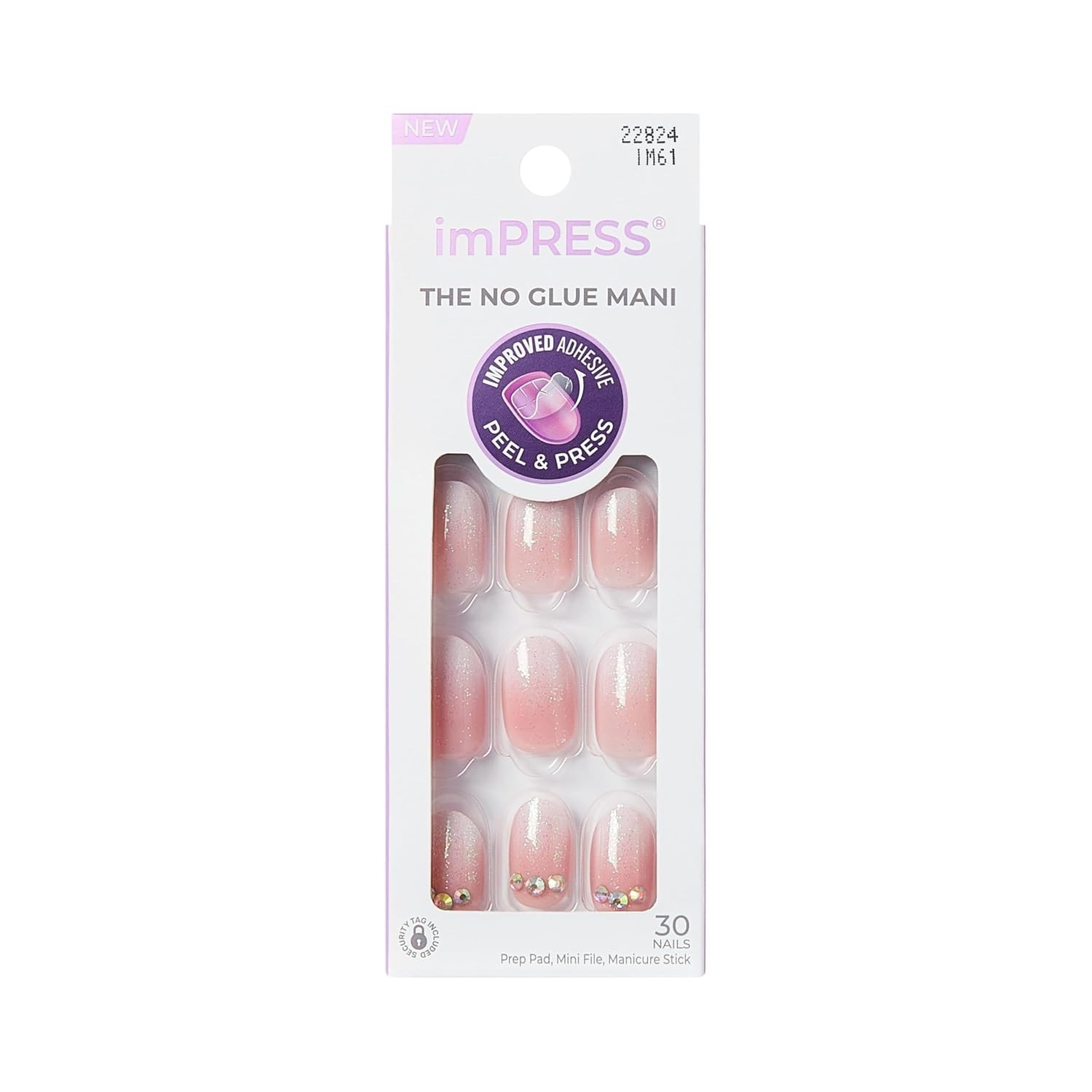 No Glue Mani Press On Nails, Design, ‘Even Better’, Pink, Short Size, Oval Sh…