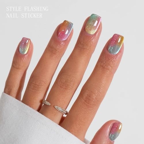 Gel Nail Stickers Cat Eyes Semi Cured Gel Nail Strips Wraps UV/LED Nails Art