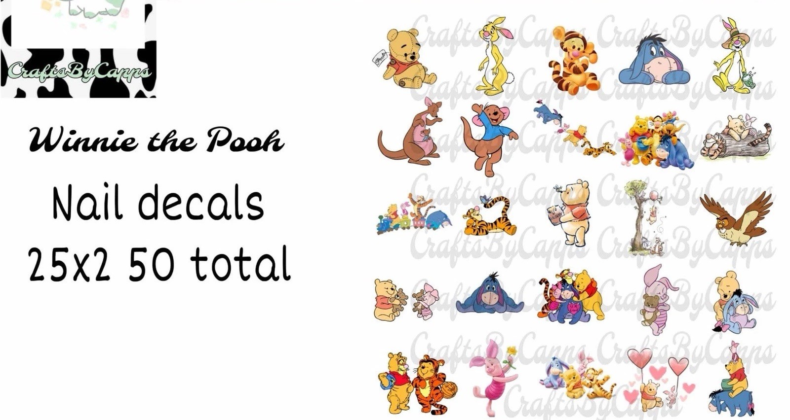 Winnie The Pooh Waterslide Finger Nail Decals Instructions Bonus (set of 50) KC