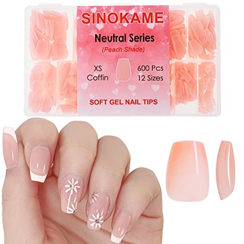 SINOKAME NEUTRAL XS COFFIN SOFT GEL TIPS EXTRA SHORT GEL PRESS ON NAILS