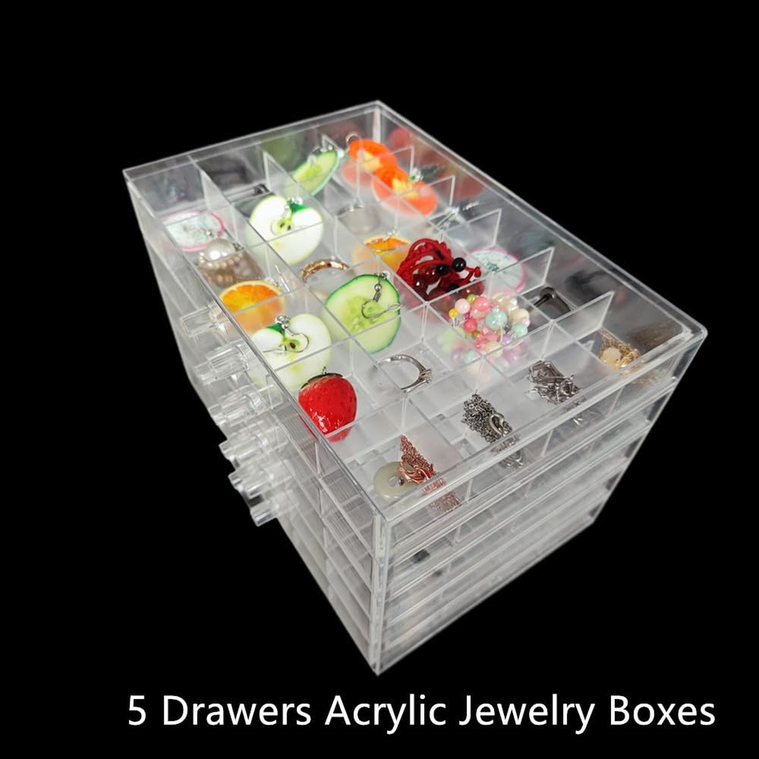 Clear Acrylic Jewelry Organizer Box with 5 Drawers 120 Grids, Dustproof Trans…