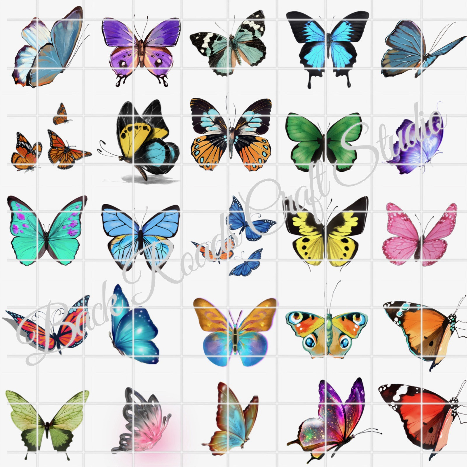 Butterflies Waterslide Decals For Finger Nails, Hot Wheels, Etc (set of 50) KS