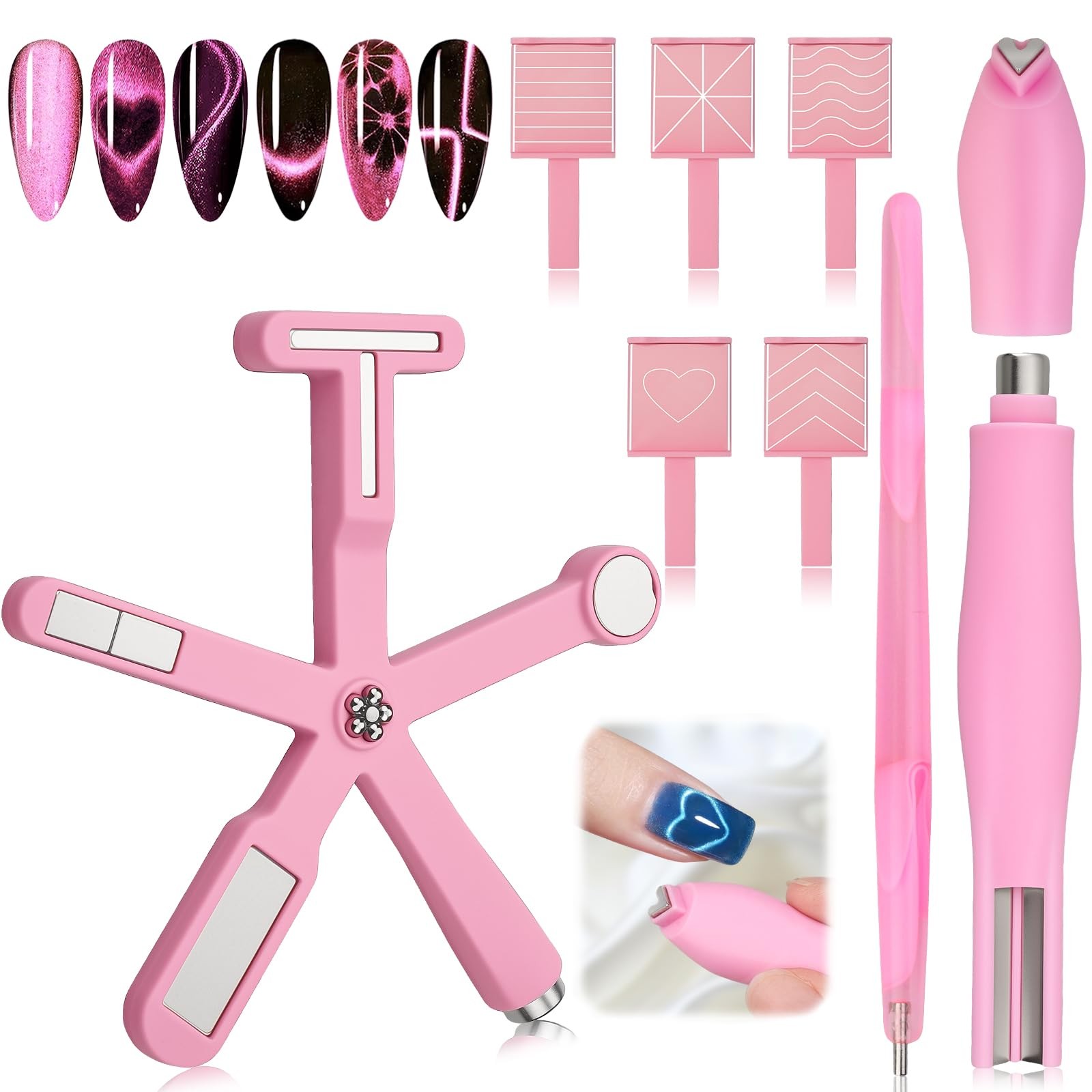 Cat Eye Magnet Set 3 in 1 Heart & 6 in 1 Nail Magnet 6 in 1 Set Pink