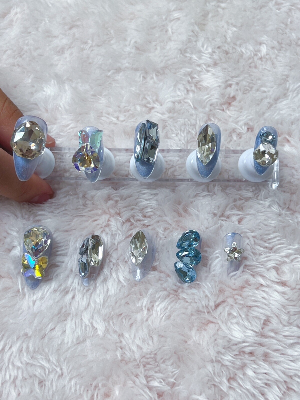 Nails Handmade press on nails 3D size S Diamond Water Drop Heart