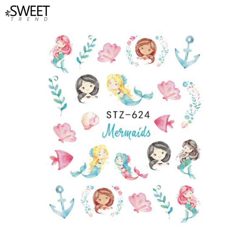 9Pcs Nail Art Water Transfer Sticker Unicorn Mermaid Children Tattoo Decals NS48