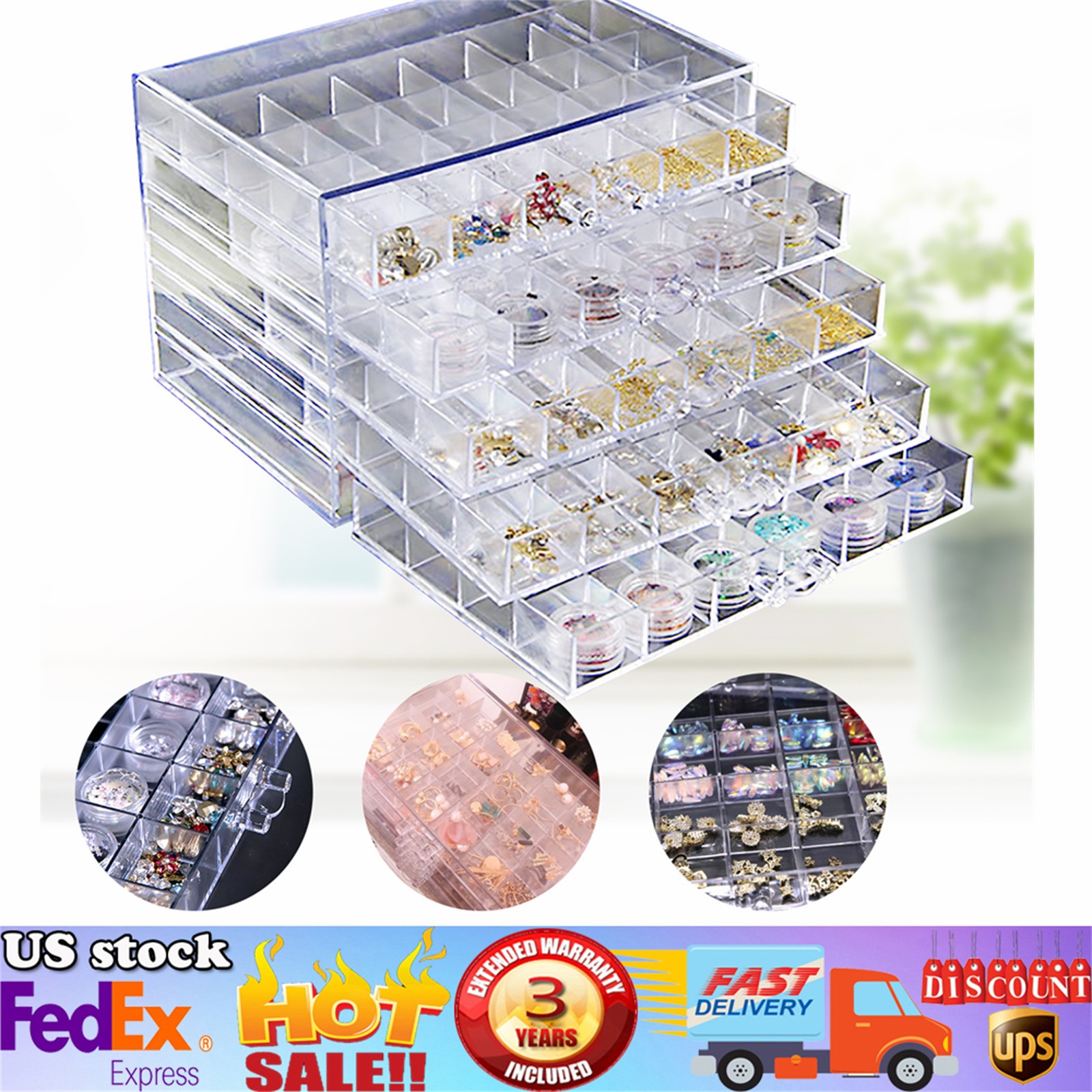 120 Grids Nail Art Storage Case 5-layer Drawer Acrylic Clear Organizer Box
