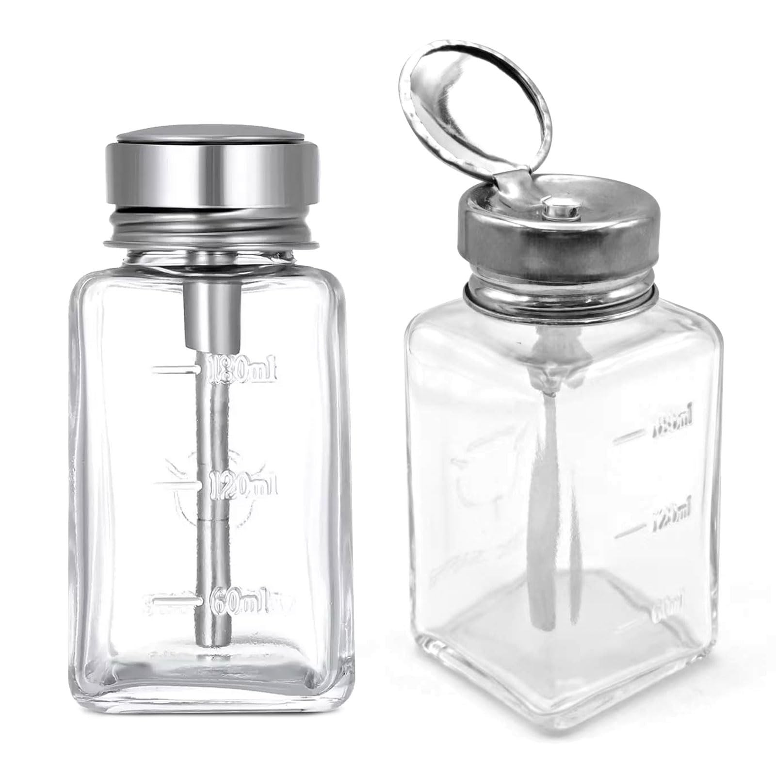 2 Pcs 6 Oz/ 180 ml Clear Pump Dispenser Bottle with Metal Flip Rectangle