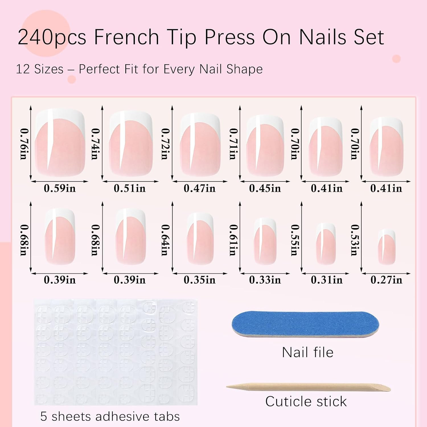 240Pcs French Tip Press on Nails Short Square Fake Nails, White French
