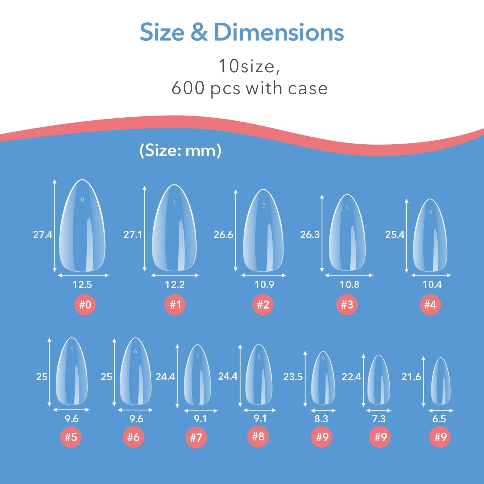Nail Tips, 600Pcs 10-size Short Stiletto Fake Nail Tips, Full Coverage Clear …