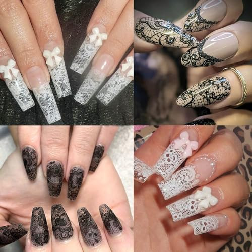 Holographic Nail Foil Transfer Stickers Black White Lace Laser Foils for kit –