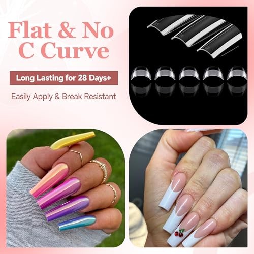 XXL No C Curve Square Flat Nail Tips, 240pcs XXL Square Nail Tips Full Cover