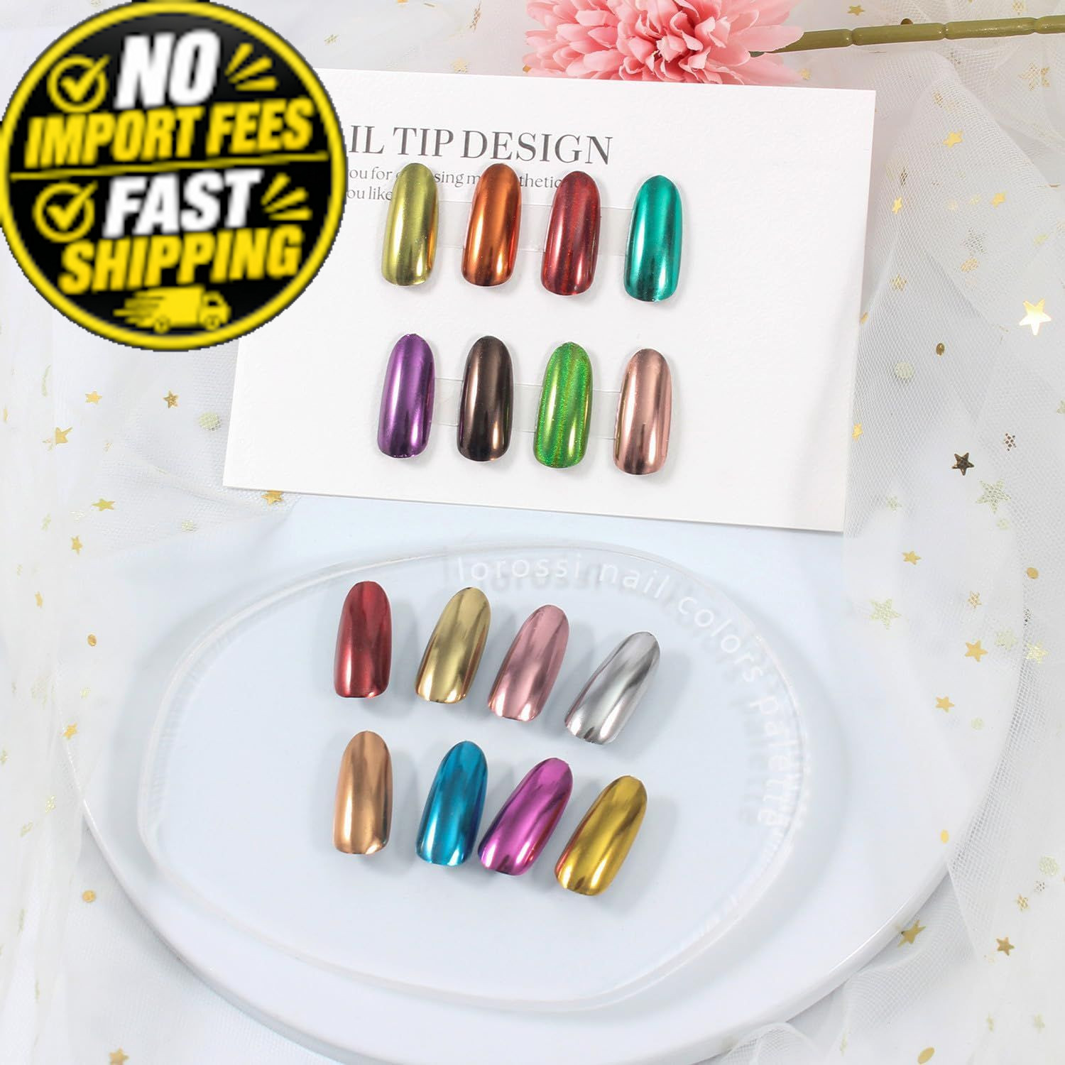 Artdone 16 Jars Chrome Nail Pearl Powder Silver and Gold 16 pcs colorful