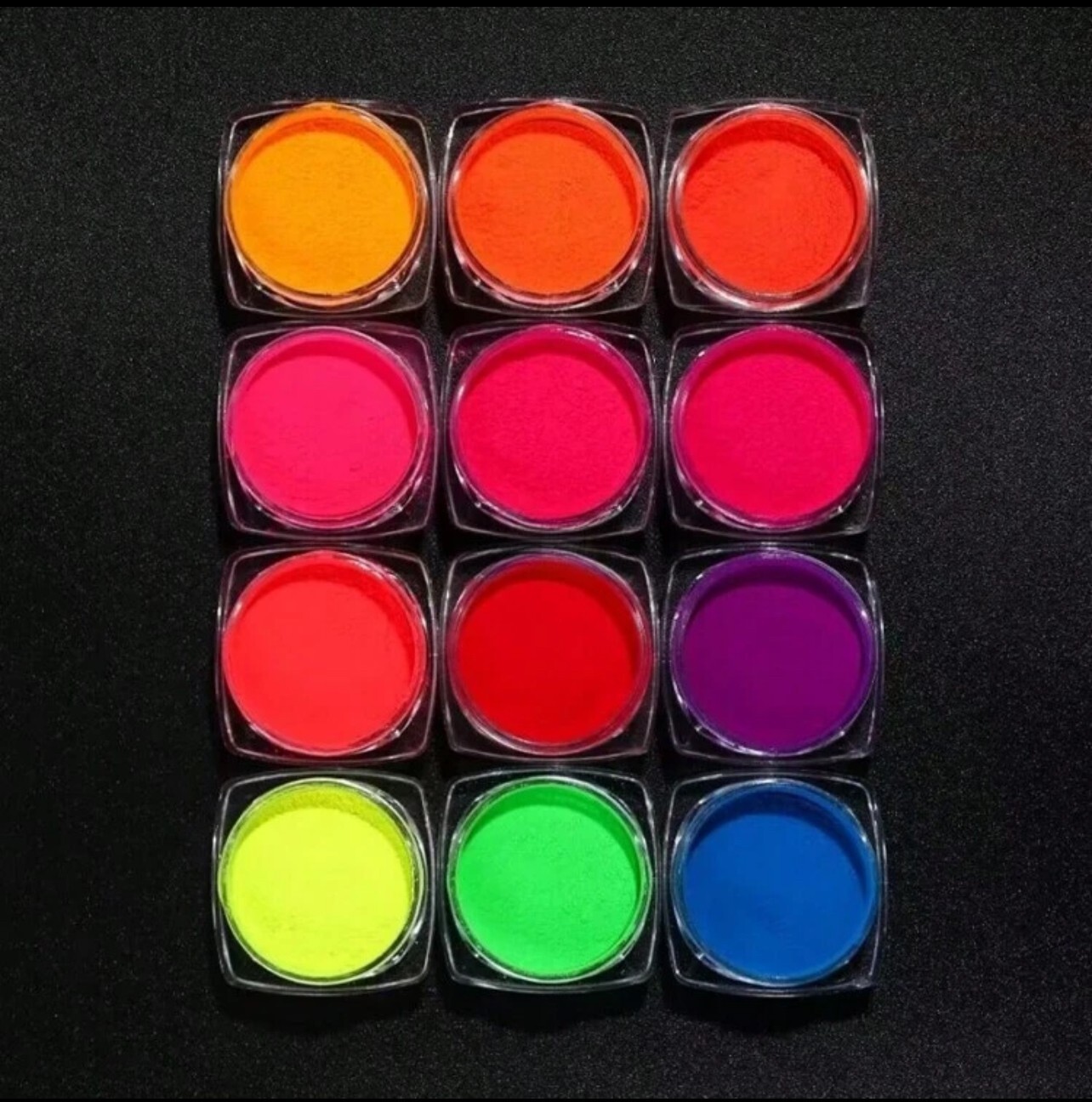 12pcs Neon Pigment Nail Powder Summer Colors Pink Green Orange Yellow Red Blue