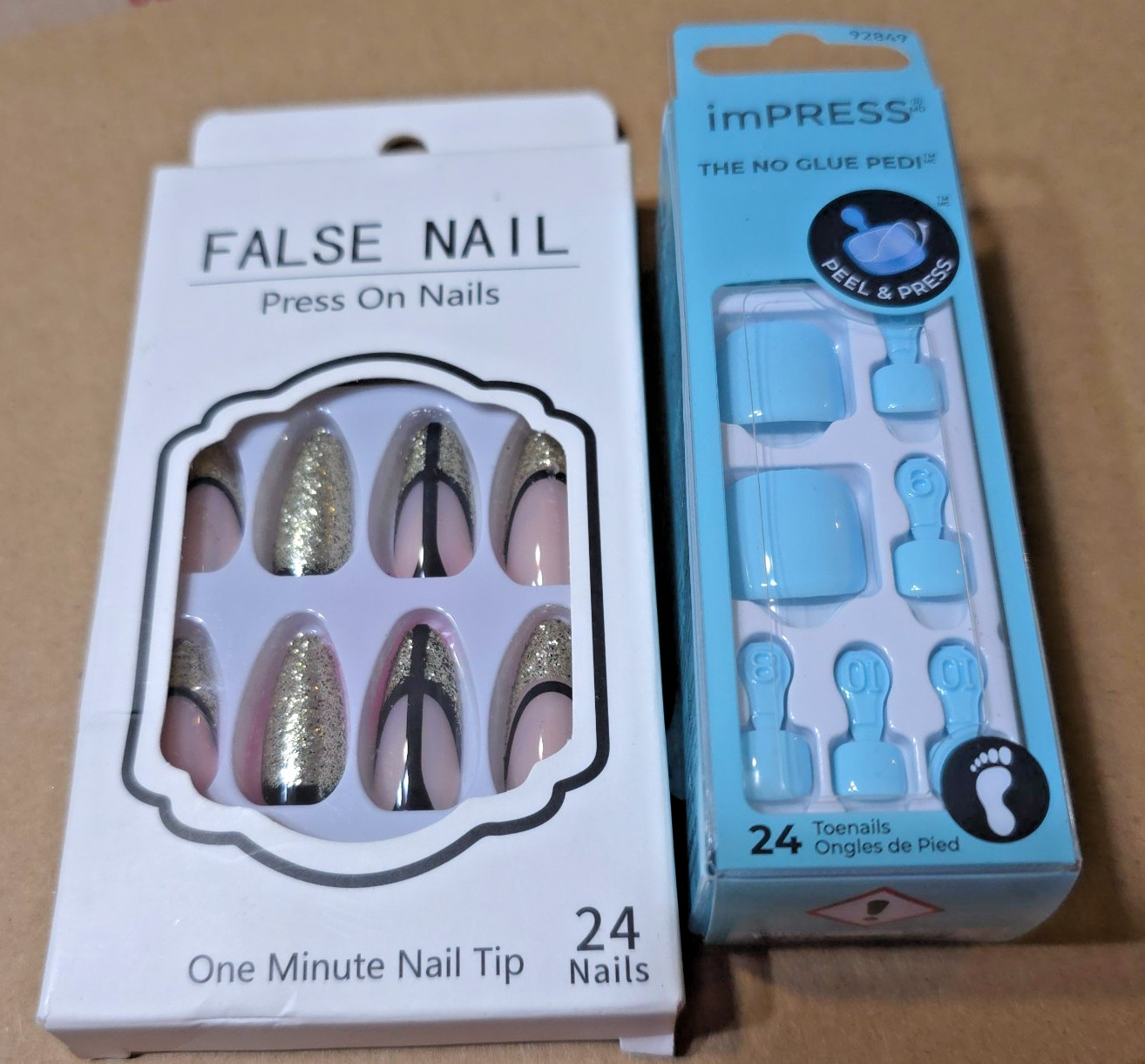 KISS imPRESS Press-On Pedi & One Minute False Nail Tip Set Lot – 24 Count Each