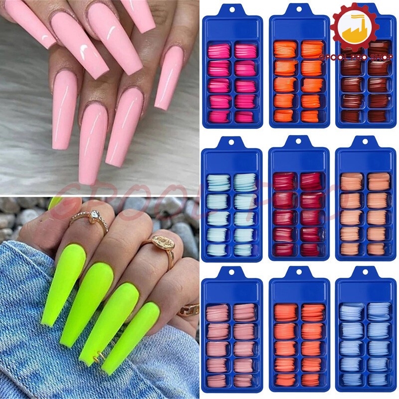 240/100PCS Full Cover Long Coffin Fake Nails Art Manicure False Nail Tips Matte