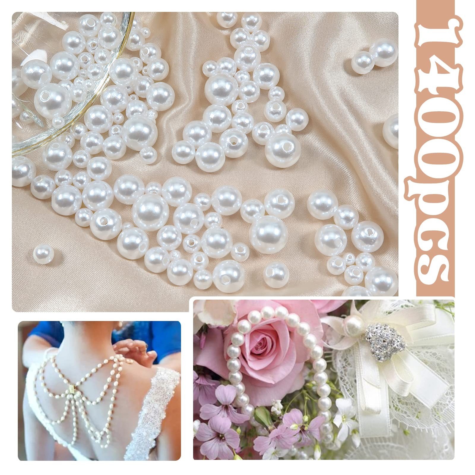 TOAOB 1400pcs Pearl Beads 4mm to 12mm White Pearls Craft Beads Loose Round Fa…
