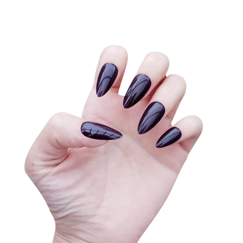 28Pcs False Nail Almond Armor Long Fake Nails Water Drop Patch Press on Nails