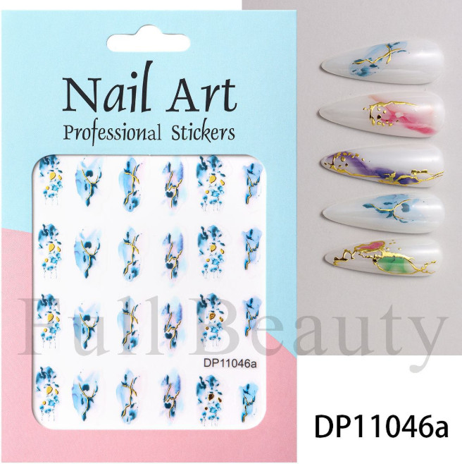 4 Sheets 3D Marble Nail Art Wraps Gold Swirl Stripe Stickers Self Adhesive NS2