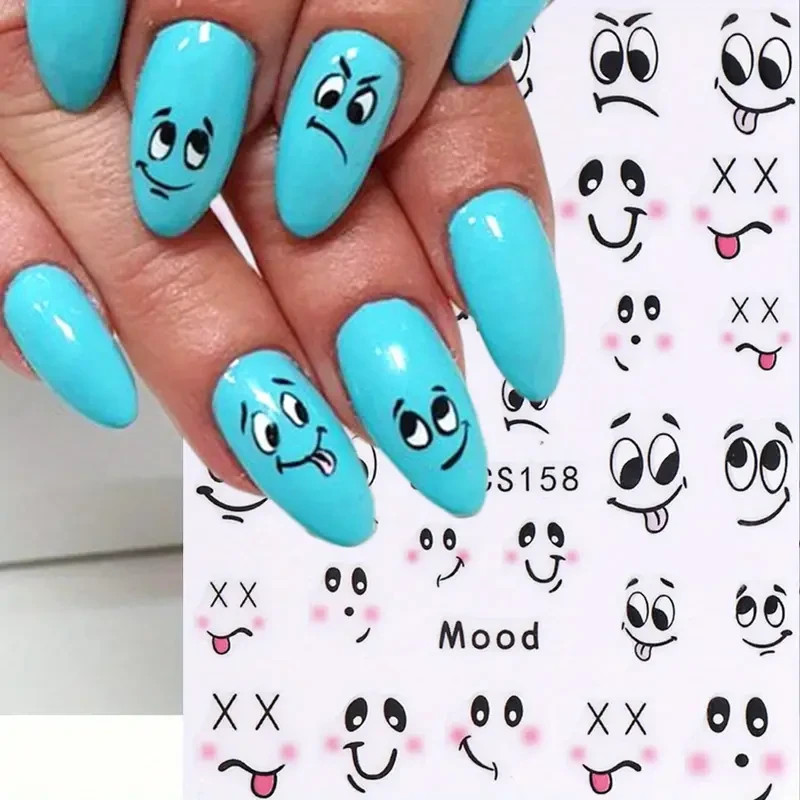 Nail Art Stickers Decals Funny Faces Mood Emoji Expressions Cute 5D Design