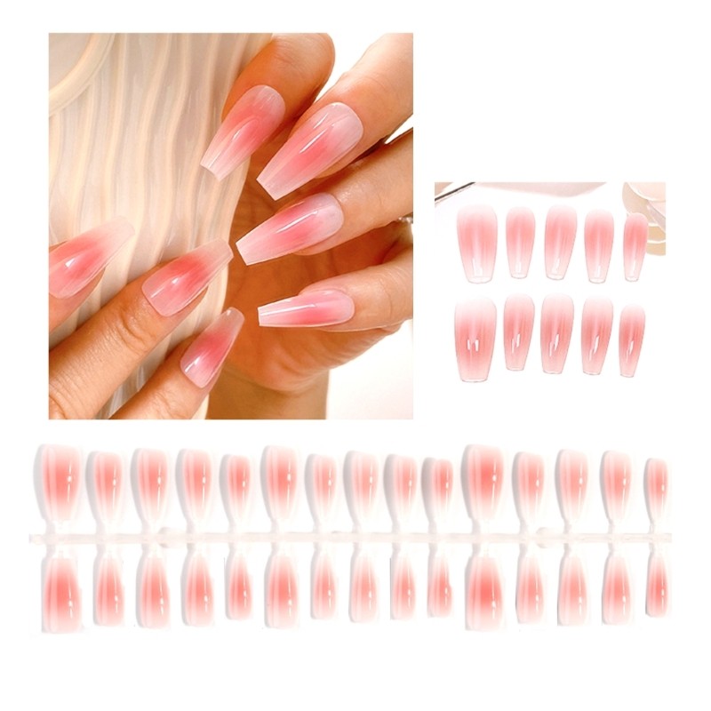 30Pieces Gradient Long Ballet Fake Nails French Style Nails Square Head False
