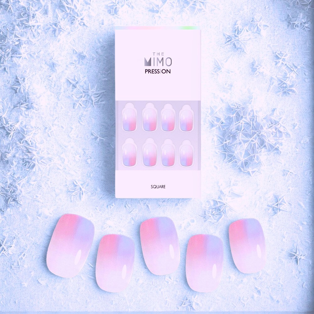 THE MIMO Press-On Nails Square – Pastel Pink & Blue Ombre, 24pcs Reusable Set