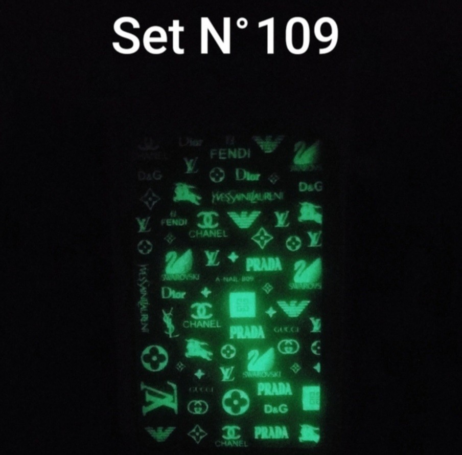 NWT NAIL ART DESIGN ONE SHEET SELF-SEAL STICKERS WHITE GLOW-IN-THE-DARK N°109!