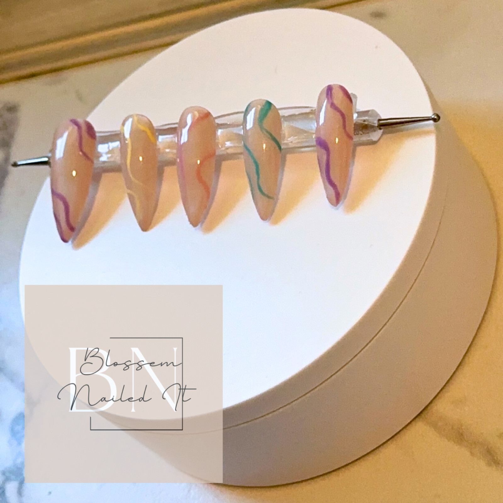 Pastel boho swirl press on nails. Long and short styles available.